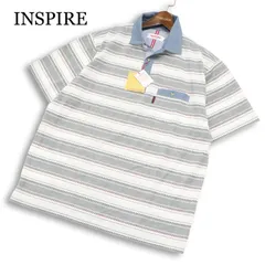 【新品 未使用】 INSPIRE インスパイア 春夏★ 半袖 鹿の子 ボーダー ポロシャツ Sz.LL メンズ 大きいサイズのサムネイル