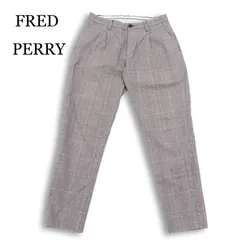 FRED PERRY フレッドペリー 通年★ グレンチェック ロゴ刺繍 タック テーパード パンツ Sz.S メンズのサムネイル