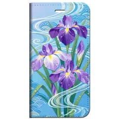 iPhone対応 スマホ 手帳型ケース 梅雨 初夏 和モダン 花菖蒲 和柄 露草色 藤色 涼やか 和風 テキスタイル 6月 7月 夏 スマホケース スタンド 【iPhone17 / iPhone16 他 iPhone各機種対応】 |iard0141のサムネイル
