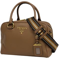 프라다 PRADA 로고 핸드백 2WAY 숄더백 가죽 브라운 1BB086 여성 [중고]