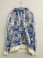 adidas アディダス パーカー S ホワイト コットン ブランドロゴ その他総柄 ジップアップ 長袖
