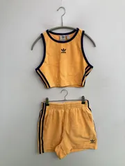 adidas アディダス タンクトップ S オレンジ 無地 ブランドロゴ ライン柄