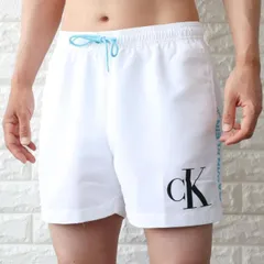 【並行輸入品】水着 海パン カルバンクライン メンズ サーフパンツ ビーチショーツ CKロゴ ホワイト イエロー ハーフパンツ 短パン 水陸両用 CALVIN KLEIN