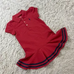 【美品】 Ralph Lauren（ラルフローレン） ポロフレアワンピース 半袖ワンピース コットン100% 鹿の子 刺繍ポニー 赤 ベビー キッズ 90サイズ 相当 女の子