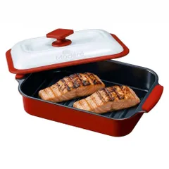 TokyoDeco 電子レンジ専用調理器 レシピ付き レンジで「焼き目」がつく！ 魔法の調理器 魚焼き 掃除の手間ゼロ 火を使わず安心 1台7役 1000ml 大容量 時短調理 焦げつかないフッ素コート コンパクト 角型 お子様・ご高齢の方にも i001k2