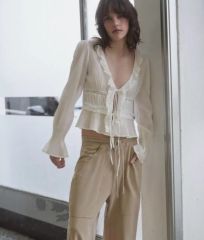 美品】ZARA タイ付きサテンシャツ＆レースキャミソール 2点セット M 