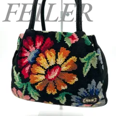 【B5419】 FEILER フェイラー ハンドバッグ ミニトートバッグ シェニール織 花柄 フラワーモチーフ ブラック 黒 レディース