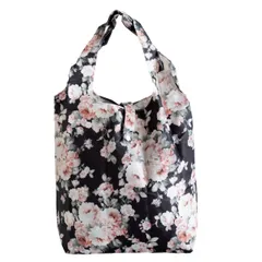 かわいい エコバッグ トートバッグ 手提げ 収納 ポーチ付き 折りたたみ コンパクト バッグ お買い物バッグ (バラ 花柄)