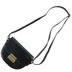 [BlackCoco] ショルダー バッグ レディース クロコダイル レザー ハンドバッグ コンパクト 斜め掛け (ブラック)