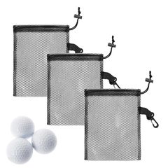 PAVIKE Golf Ball Storage Mesh Bag (3-pack) - Golf Ball Pouch, Ball Case, Golf Shoe Case, Approx. 20*15cm, Washable, Lightweight, Wear-resistant, Suitable for Golf Goods, Diving Equipment, Toys, Seashells, etc.