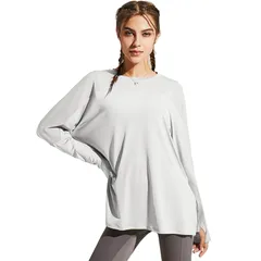 [Zleufirty] ヨガウェア レディース トップス スポーツロングTシャツ トレーニングウェア レディース 長袖 ゆったり フィットネスウェア ランニングストレッチ 吸汗速乾 (JP, アルファベット, XL, ホワイト)