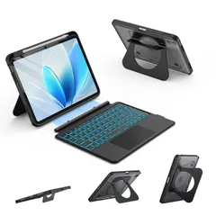 【ダブルメタルスタンド】Earto iPad A16 キーボード ケース 第11世代 第10世代 (2025/2022) 10.9/11インチ対応 マグネット分離式 縦横置き JIS日本語配列 7色バックライト 高精度タッチパッド ペン収納 緩まないヒンジ 衝