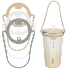 TYESO 드링크 컵 홀더 실리콘제 빨대 캐리어 홀더 손잡이 휴대용 텀블러(브라운/화이트/재)