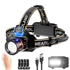 LED ヘッドライト 【新登場?センサー機能?2光源9モード】USB充電式 明るい ヘッドランプ ヘッドランプ 小型 超軽量 ヘルメットライト 大容量バッテリ Type-C 電池式 へっどらいと 長時間 防水 防災 アウトドア用 キャンプ 夜釣り 登山 作業用のサムネイル