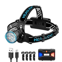 LED ヘッドライト 充電式 ヘッドランプ 実用点灯12時間 8000ルーメン Type-C 7個の超高輝度LEDライト 6点灯モード 手振りセンサー機能付き 残量表示機能 125°角度調節可能 軽量 防水防塵 大容量 9600mAh 夜釣り 登山 キャンプのサムネイル