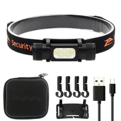 SecurityIng ヘッドライト 充電式 超明るい 2420ルーメン IPX6防水 ドイツ製OSLP8 LED ヘッドランプ 快適ヘッドバンド 軽量 180度調整 9調光モード 釣り・登山・キャンプ・作業用 ヘルメット対応 (電池は含まれておりません)のサムネイル