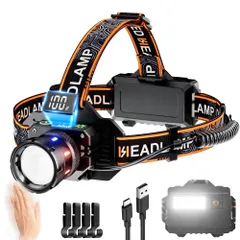 LED ヘッドライト 【新登場?センサー機能?2光源9モード】USB充電式 明るい ヘッドランプ ヘッドランプ 小型 超軽量 ヘルメットライト 大容量バッテリ Type-C 電池式 へっどらいと 長時間 防水 防災 アウトドア用 キャンプ 夜釣り 登山 作業用のサムネイル