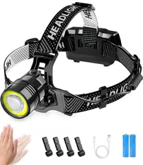 【2024最新高輝度 超強力 赤色+白色光】ヘッドライト led 明るい 防水 Type-C 充電式 COB ヘッドランプ usb 充電 センサー ヘルメット用 へっとライト 頭につけるライト 長時間 大容量 電池式 軽量 防災 アウトドア用 工事 夜釣り 登のサムネイル