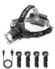 LED ヘッドライト XHP250 USB 充電式 ヘッドランプ 5点灯モード ヘルメット ライト 角度調節可能 ズーム機能 高輝度 電量ディスプレイ可能 夜釣り ライト 軽量 防水 停電 防災 登山 夜釣り 自転? 夜間作業灯 ランニング キャンプ 散歩 アのサムネイル