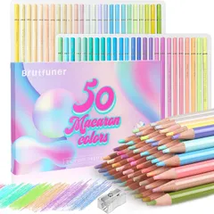 Roleness マカロン 色鉛筆 油性 50色 子供 大人 塗り絵 色鉛筆セット 画材セット 美術 描き用 プレゼント 絵の具 いろえんぴつ 鉛筆削り付きのサムネイル