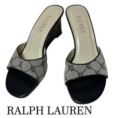 ラルフローレン　 Ralph Lauren　モノグラム ウェッジソール サンダル　 ネイビー【ヒールゴム新品交換済み】のサムネイル