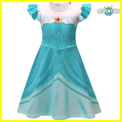 スーパーマリオのロゼッタ姫 風 コスプレ衣装 ワンピースB  半袖ドレス キッズ女の子100 110 120 130 140 150 子供 プリンセス ハロウィン　ロゼッタ＆チコ グリーン緑フリル