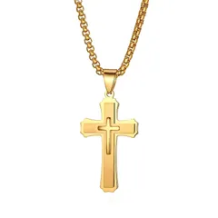 【新品】 JewelryWe 十字架 クロス ペンダント ネックレス メンズ ステンレス シンプル 金色 聖書 キリスト教 ロック系 パンク系 ゴシック アクセサリー 彼氏 誕生日 記念日 プレゼント