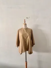 【美品】mizuiro ind ミズイロインド バンドカラー ワイドシャツ ベージュ　