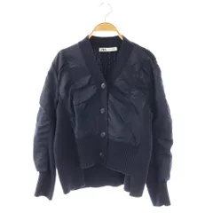 ザラ ZARA コントラストニットカーディガン 切替 XS ネイビー /ES ■OS