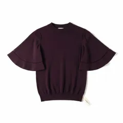 【タグ付き】アンデミュウ Andemiu ニット カットソー ハイネック フレア袖 異素材 リブ ボルドー 赤紫系 フリーサイズ 2026012200090のサムネイル
