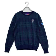 中古 メンズ ビームスゴルフ BEAMSGOLF セーター M ネイビー×グリーン チェック柄 クルーネック