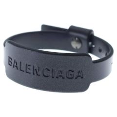 送料込】BALENCIAGA レザーバングル ブレスレット ブラック シルバー 