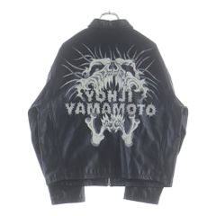 SUPREME (シュプリーム) ×Yohji Yamamoto 25AW Leather Jacket ヨウジヤマモト プリントジップアップレザージャケット ライダースシングルジャケット ブラック