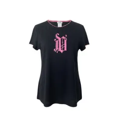 e10 VERSACE 半袖Tシャツ ゴシックロゴ ラインストーン レース Mサイズ ブラック ピンク レディース 女性用k02iのサムネイル