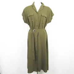 オリーブデオリーブ OLIVE des OLIVE シャツ ワンピース ロング丈 半袖 M カーキ kz15223