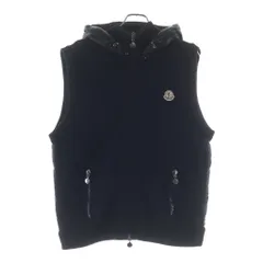 MONCLER (モンクレール) MAGLIONE TRICOT GILET 120919436800 94111 ニット切り替え ロゴワッペン付きダウンベスト ネイビー/ブラックのサムネイル