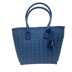 ♪4289 SMIR NASLI サミールナスリ カゴバッグ レッド 南京錠モチーフ 中古 美品 ブルーのサムネイル