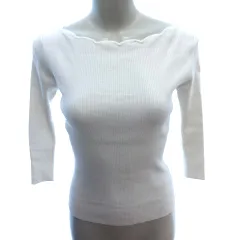 プロポーション ボディドレッシング PROPORTION BODY DRESSING ニット カットソー スカラップネック 七分袖 2 S アイボリー 白 ホワイト /AU
