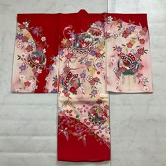お宮参り 産着 祝着 0歳 女の子 赤 蝶 銀プリント ラメ 長襦袢付 