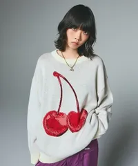 新品未使用 X-girl エックスガール CHERRY JACQUARD KNIT TOP 105254015018 ホワイト 長袖 ニット セーター トップス  ONE SIZE 管理番号：197A-3575のサムネイル