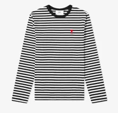 XL アミ スモール ハート ロゴ ストライプ Tシャツ ブラックのサムネイル