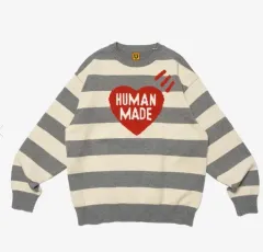 XL HUMAN MADE ヒューマンメイド ストライプ ハート ニット セーター グレーのサムネイル