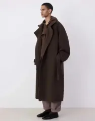 新品 24FW ルメール ロング ウール コントラスト スティッチ ラップ コート ブラウンのサムネイル