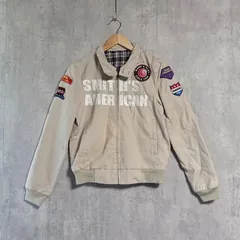 スミスアメリカン ワッペン ジップ ブルゾン M ベージュ チェック裏地◆SMITH'S AMERICAN ワークジャケット ネルシャツ裏地 メンズ スイングトップ ドリズラー アメカジ ライトアウター ビンテージ風 古着MIXのサムネイル