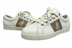ジミーチュウ JIMMY CHOO CASH JC ロゴ プレート グリッター レザー ローカット スニーカー 35 白ホワイト ブランド古着ベクトル 中古●▲■260307
