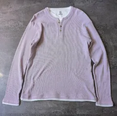 Navy Waffle Henley Neck Layered Long Sleeve T-shirt Men L Lavender Purple ネイビー ワッフル ヘンリーネック レイヤード 長袖Tシャツ メンズ L ラベンダー系のサムネイル
