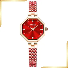 【新品】 クリスタル 腕時計 レディース ブレスレット かわいい おしゃれ 防水 女性用 うで時計 れでいーす クオーツ シンプル ブランド ランキング プレゼント高級 バングル 小さめ スクエア レッド Watch for Women 1