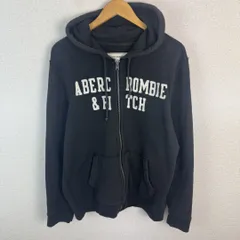 Abercrombie & Fitch アバクロンビーアンドフィッチ ジップアップパーカー デカロゴ刺繍 ブラック L メンズ 古着 ストリート アメカジ