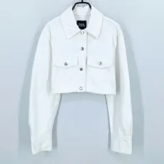 ZARA ザラ レディース 秋冬 ダメージ スナップボタン クロップドデニムジャケット 白 S (HU44369)