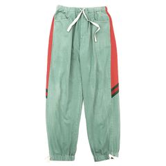 【SALE】GUCCI グッチ イージーパンツ デニム サイズ 48 メンズ ロゴ パッチ サイドライン シャリーライン ナイロン 切替 ロング ボトムス レッド ライムグリーン 赤 緑 イタリア製 SALE】GUCCI グッチ イージーパンツ デニム サイズ 48 メンズ ロゴ
